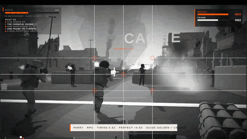 War Eyes gameplay: parrying incoming fire with a camera